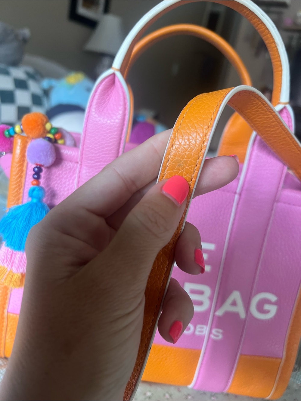 Marc Jacobs Pink and Orange Pebbled Leather Tote - Picture 10 of 16